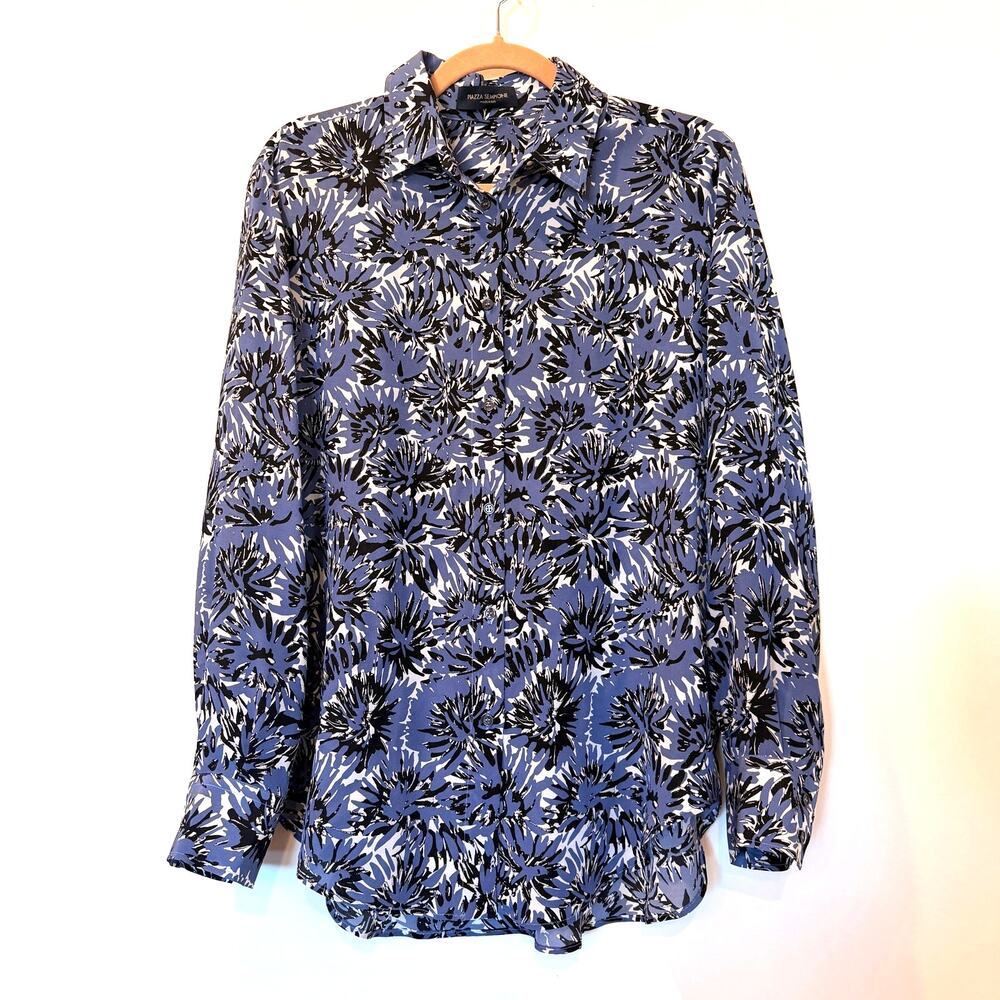 Piazza Sempione 100% silk oversized button up blouse IT 40 US 4 S Blue Floral